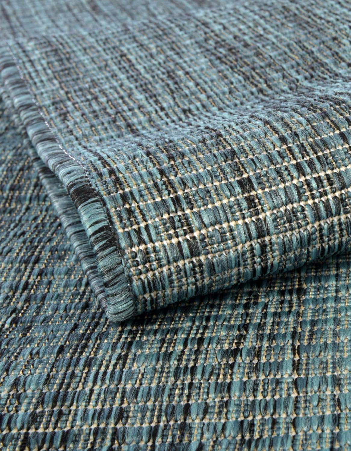 Unique Loom Outdoor Solid Collection Area Rug (7' 10" x 10' Oval Teal/Navy Blue)