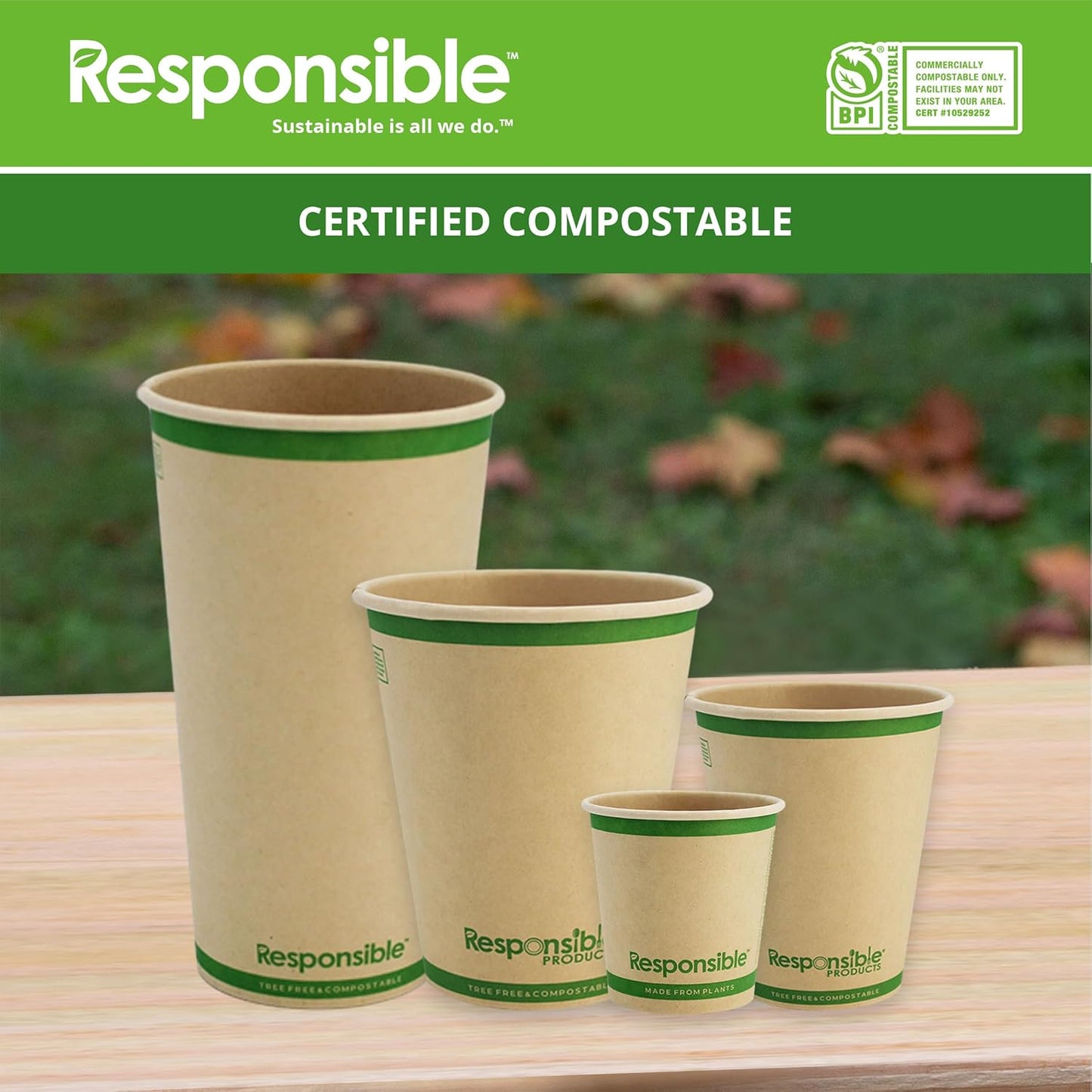 Certified Compostable 6 oz Paper Cups, Cold & Hot Coffee Cups, Disposable Paper Cups, Extra Strength Disposable Cups, Made without PFAS (50 count)