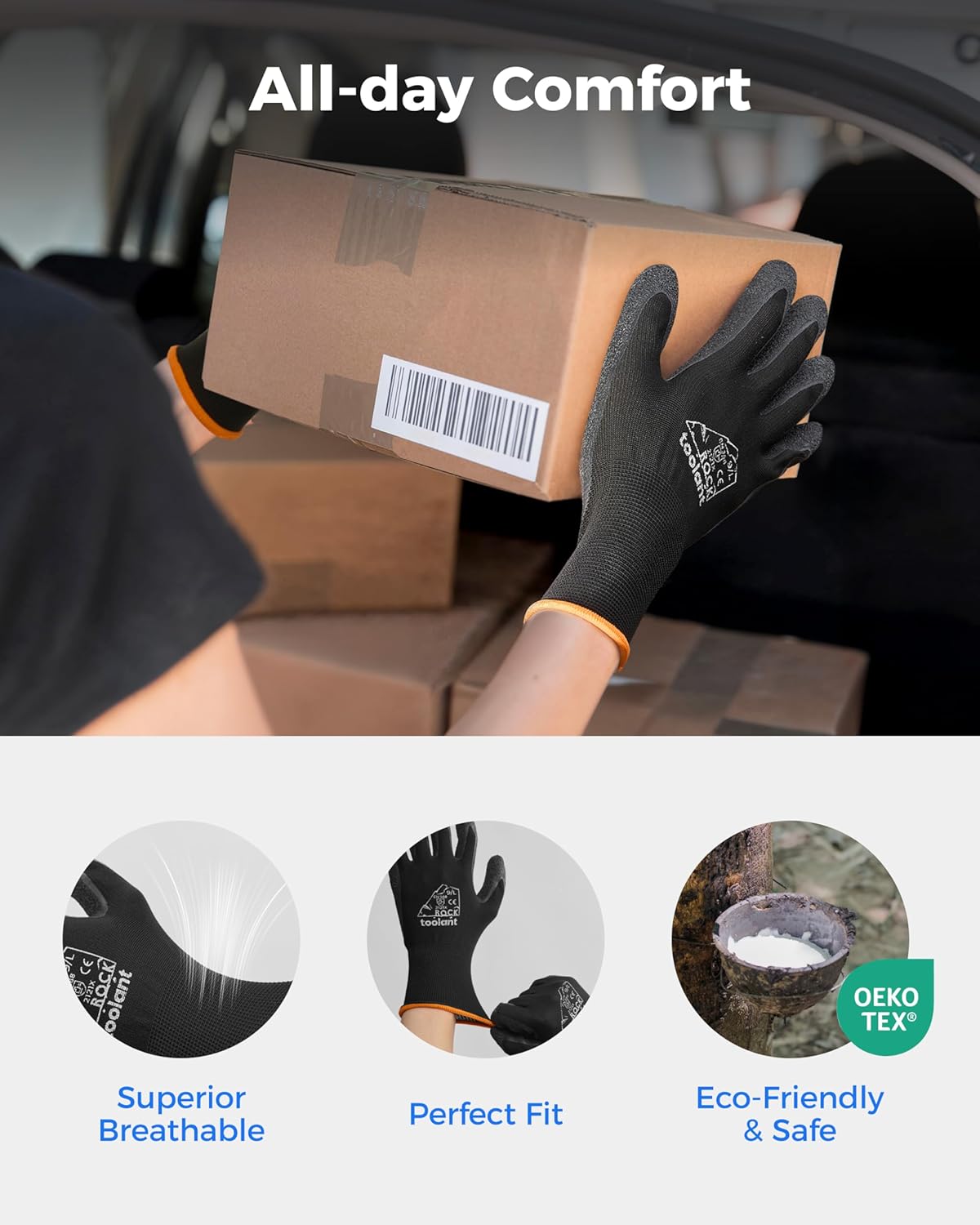 toolant Crinkle Latex Work Gloves Bulk, Rubber Coated Safety Work Gloves for Men and Women, 120 Pairs for Construction, Gardening, Warehouse (Gray, XL)