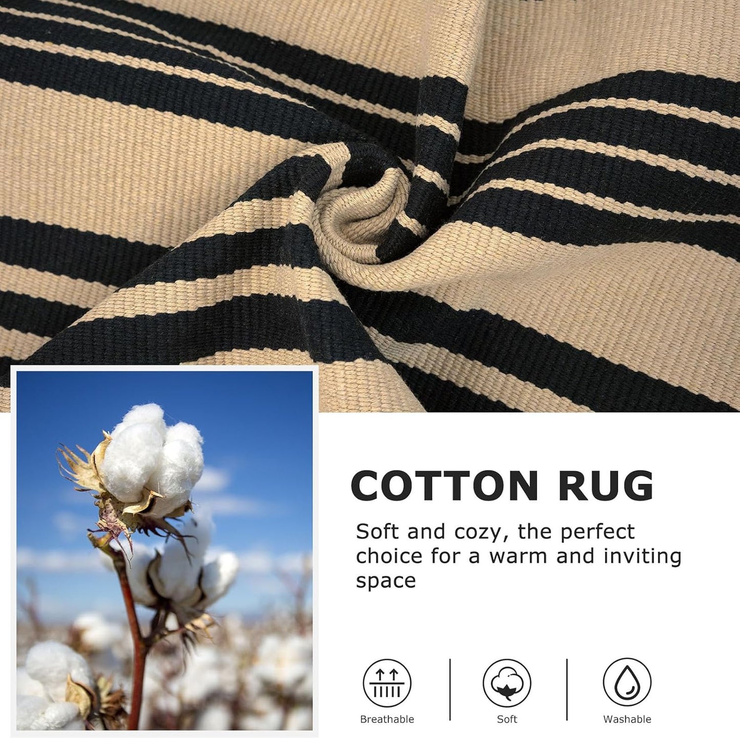 IOHOUZE Black and Tan Striped Rug 2.3'x3.6' Front Door Rugs Outdoor, Small Washable Area Rug for Front Porch, Spring Summer Welcome Mats Outdoor Indoor, Doormat for Entryway Porch Entrance