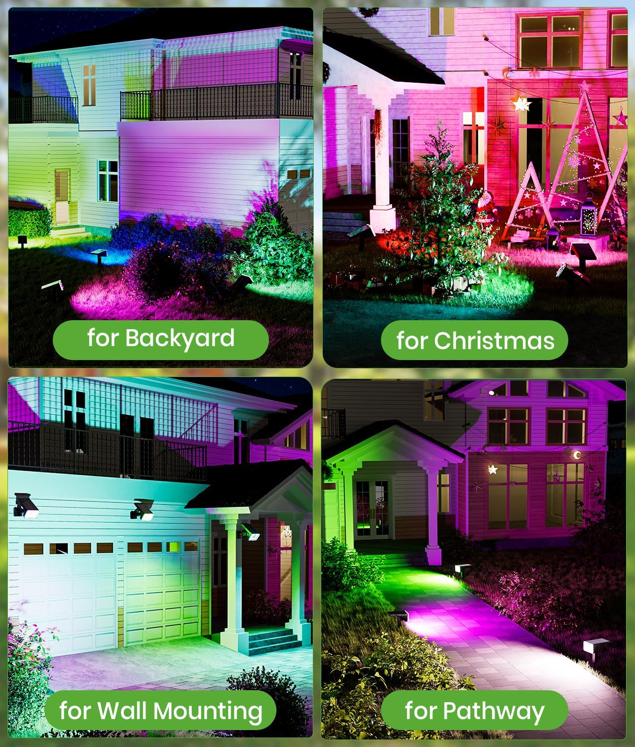 Solar Spot Lights Outdoor, 58 LED 8 Color Modes Solar Pathway Lights, Multicolor RGB Flood Light Waterproof IP67, 2-in-1 Wall Light for Tree Garden Pathway (Multicolor, 4 Pack)