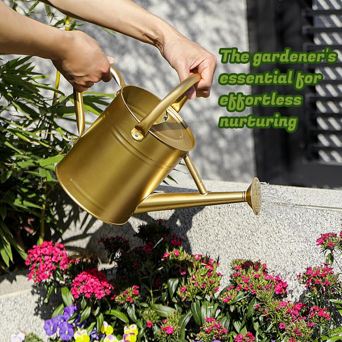 1 Gallon Watering Can for Plants, Watering Cans for Indoor&Outdoor Gardening, Galvanized Steel Watering Pot with Removable Spout, Metal Water Can with Ergonomic Movable Handle(Gold)