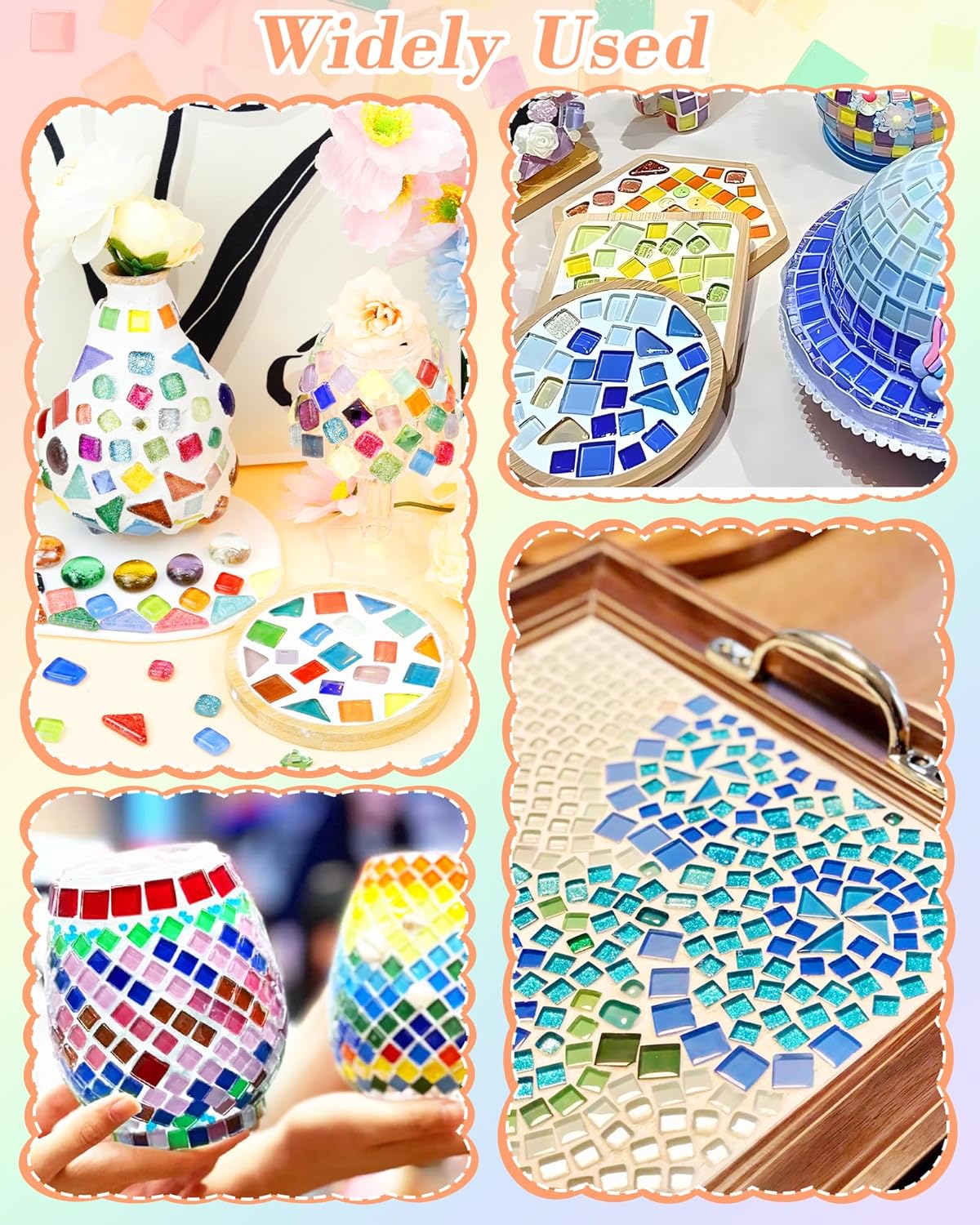 FIVEIZERO 420g Mosaic Tiles for Crafts - 280Pcs Glass Mosaic Kits, Mixed Shapes Mosaic Glass Pieces for Art, Irregular Tiny Mosaic Tile for DIY Projects, Home Decoration(Green)