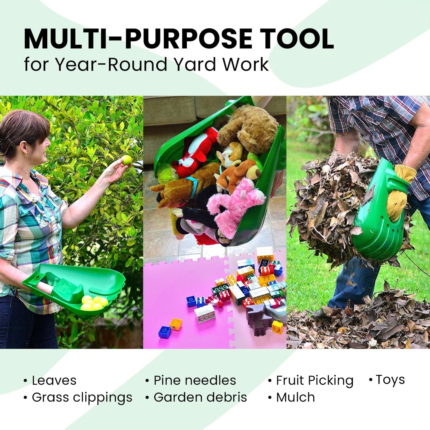 GARDEASE Leaf Scoops: Ergonomic, Large Hand Held Rakes for Fast Leaf & Lawn Grass Removal (1 Pair)