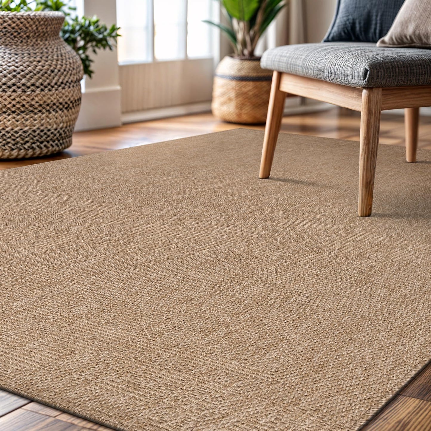 CAMILSON Easy Jute Rug 6x9, Indoor Outdoor Natural Color Fiber Area Rugs for Living Room Patio and Kitchen Rug, Solid Boho Woven Design, Easy-Cleaning, Washable Outside Carpet Alfombras (6 x 9)