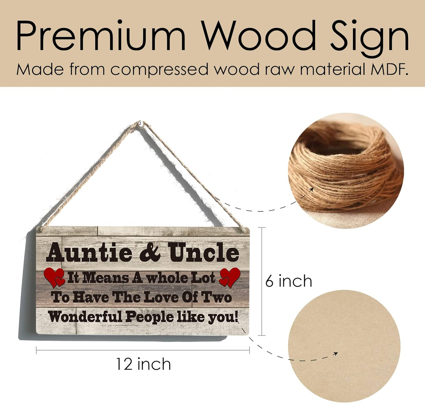 Family Sign Gift Farmhouse Auntie & Uncle it Means a Whole Lot To Have The Love Wooden Hanging Sign Plaque Retro Wall Art Decor Home Decoration 12 x 6 Inches