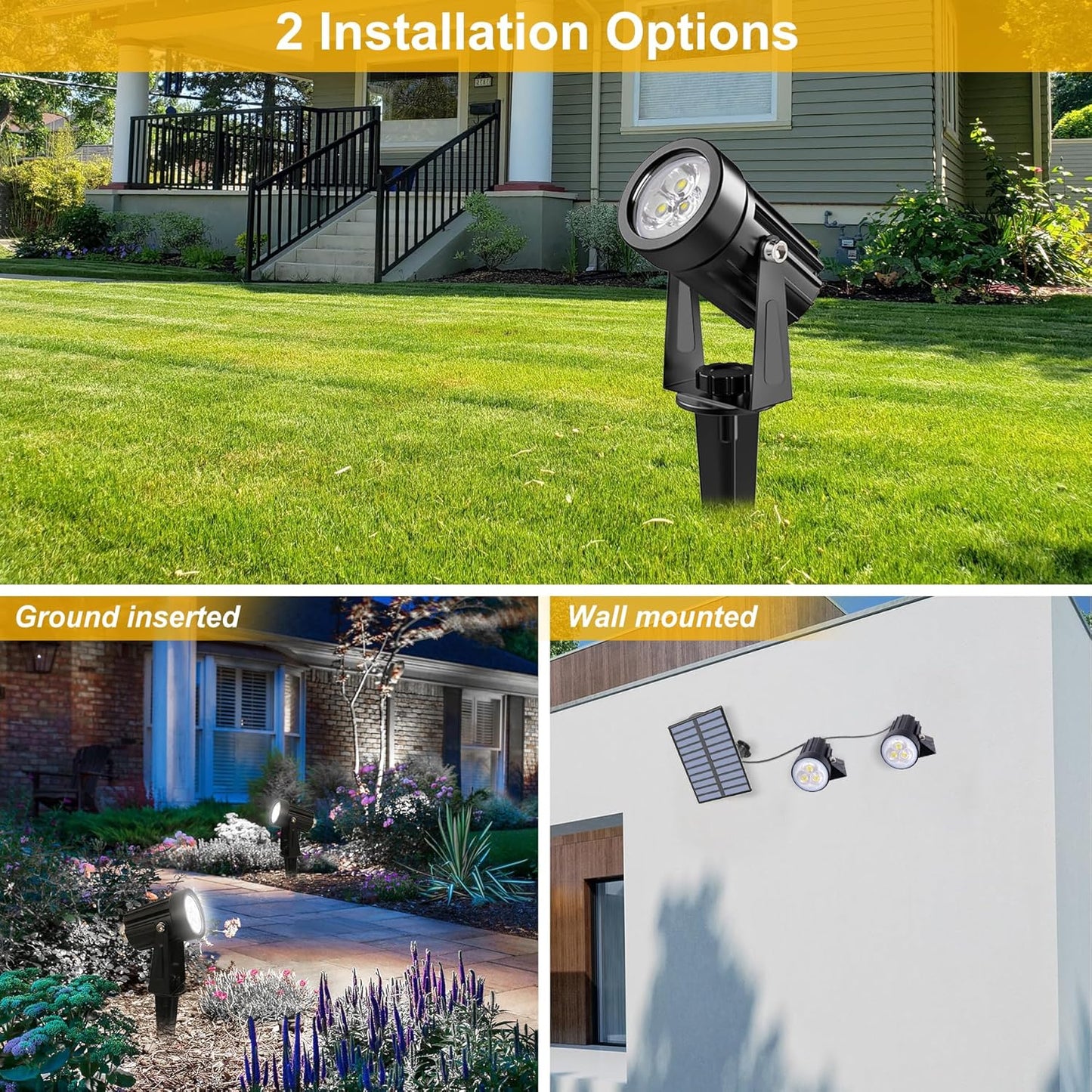 Solar Spot Lights Outdoor, Solar Landscape Spotlights IP65 Waterproof 9.8ft Cable,Auto On/Off Outdoor Wall Lights for Garden Yard Driveway Porch Walkway Pool (6000K White)