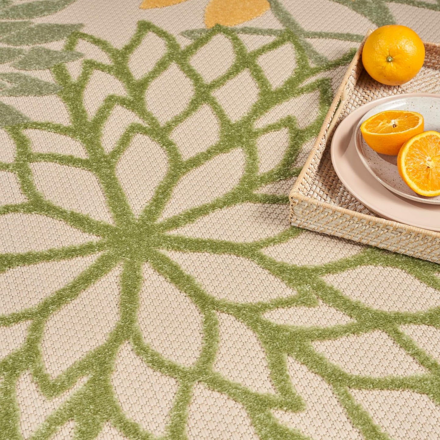 Nourison Home Aloha Indoor/Outdoor Green Multicolor 7'10" x 10'6" Area Rug, Easy-Cleaning, Non Shedding, Bed Room, Living Room, Dining Room, Backyard, Patio, Deck (8x11)