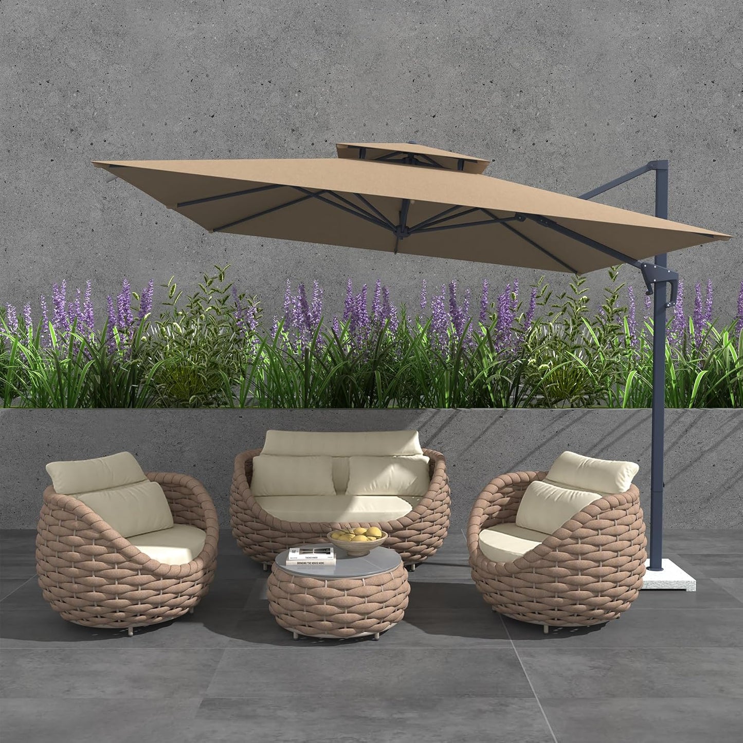 TWT Patio Furniture Sofa Set 4 Pieces Aluminum Outdoor Furniture w/25.6in Coffee Table,Patio Conversation Set with Hand Woven Textilene Rope for Backyard Garden Poolside (Khaki)