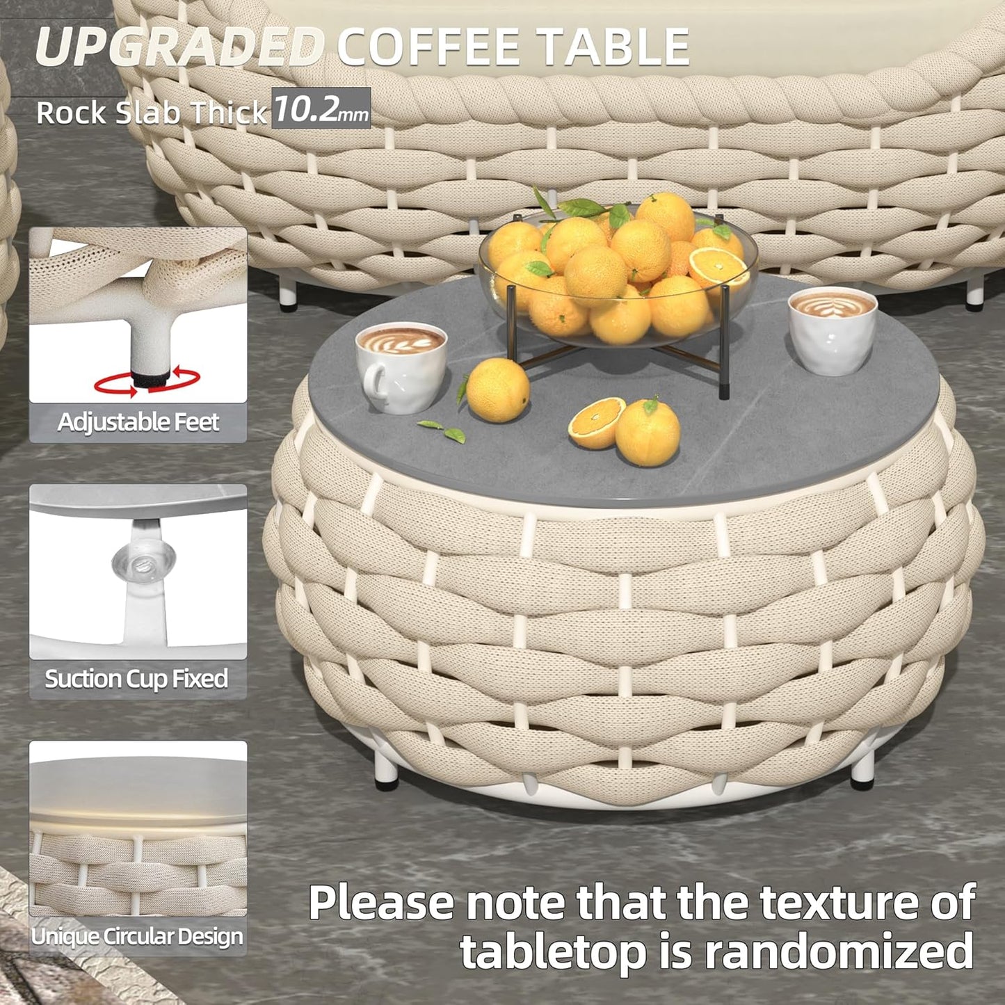 TWT 5-Piece Aluminum Patio Furniture Set, Olefin Armchairs with Coffee Table, Metal Sofa Set for Deck, Porch, Balcony, Indoor, Cream