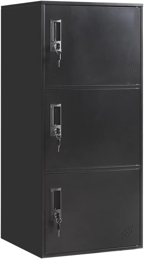 3 Door Vertical Stackable Storage Cabinet with Lock,Anti-Failing Device, Metal Lcoker,Organizer for Office, Home, Gym, School,Employee,Kids. (Black)