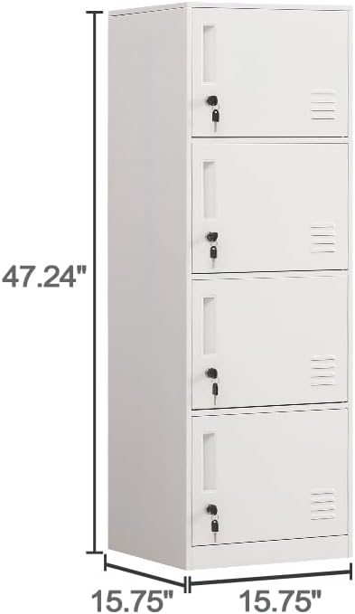 4 Door Metal Storage Locker Cabinet for Office, Home, Gym, School, Steel Cabinet to Storage File, Toys, Shoes and Sports Equipment, Locker Organizer for Gym Office Bedroom (4 Door, White)