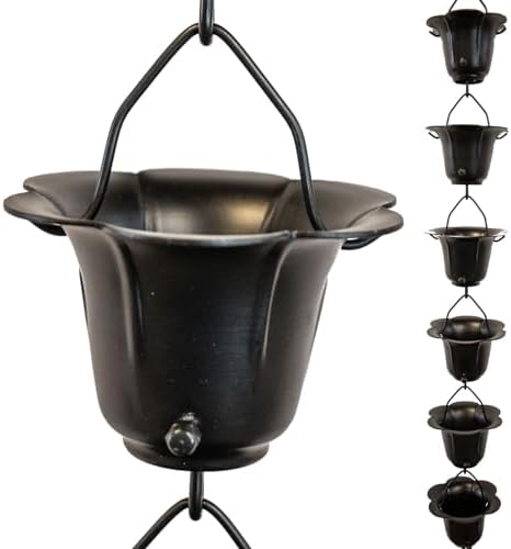 Nutshell Stores Flower Cups Rain Chain - Black - 16 Feet
