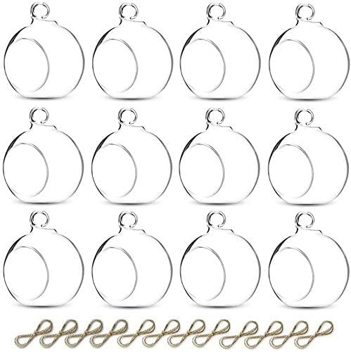 Sziqiqi Hanging Glass Globes Orbs Tea Light Candle Holders fillable with Trinkets for Wedding Ornaments, Wedding Birthday Christmas Party Centerpiece Accessory 2.36inch 10pcs +2 Extra
