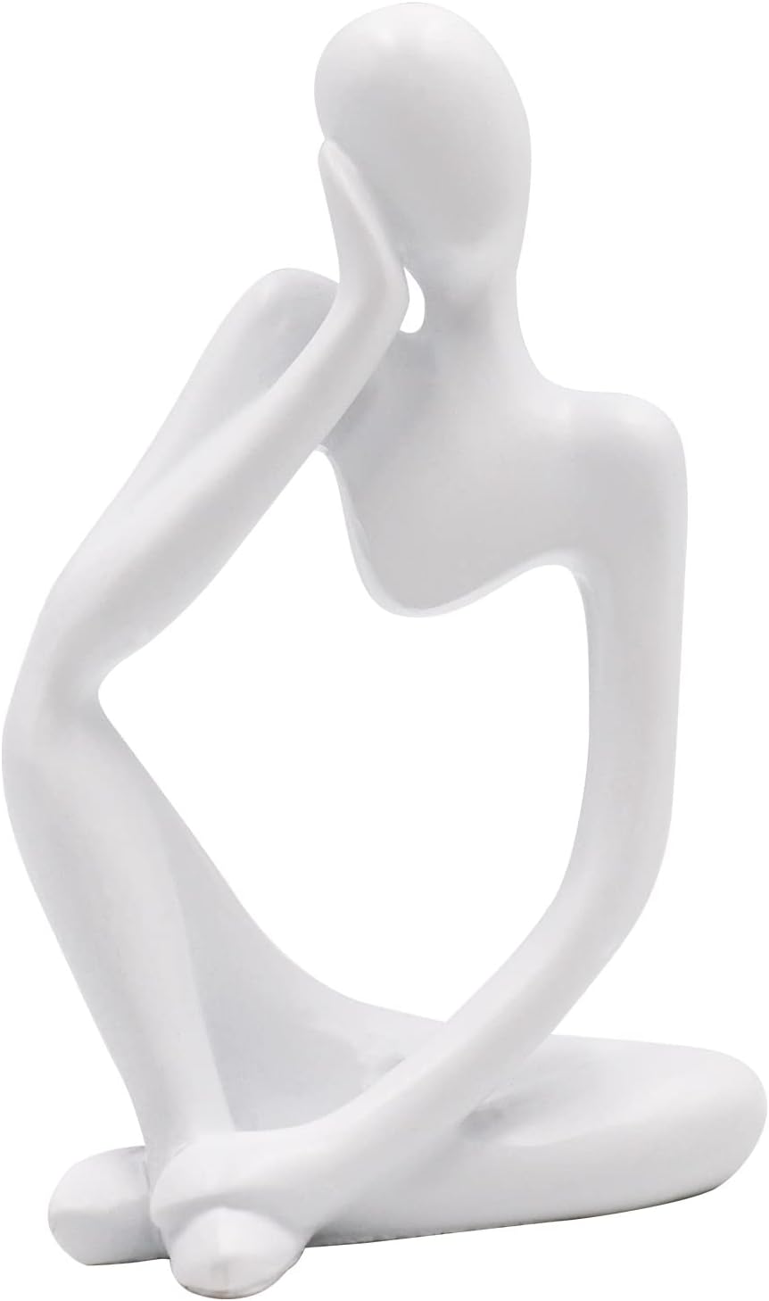 Thinker Statues and Sculptures, Resin Thinker Statue Ornaments, Abstract Style Sculptures, Housewarming Gifts, Housewarming Decorations, Living Room Dining Desk Decorations (White Right, Small)