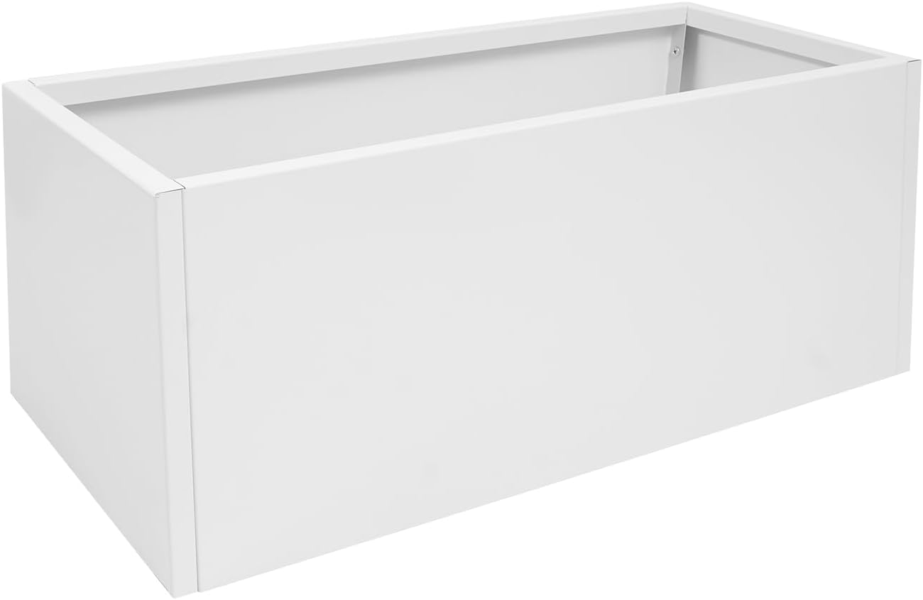 Steel Planter Box, 38" x 15" x 15" Rectangular Long Planter Metal Trough Box for Indoor Outdoor Tall Plants, Flowers or Shrubs (White)