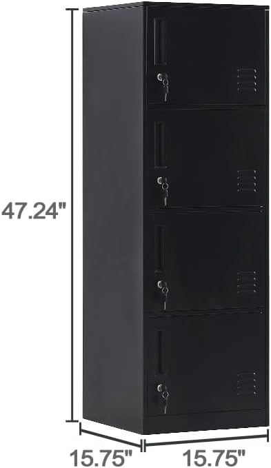 4 Door Metal Storage Locker Cabinet for Office, Home, Gym, School, Steel Cabinet to Storage File, Toys, Shoes and Sports Equipment, Locker Organizer for Gym Office Bedroom (4 Door, Black)
