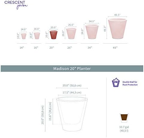Crescent Garden Madison Planter– Weather-Resistant, Double Walled Indoor/Outdoor Plant Pot with Drain Hole – Durable All-Season Flower Container, 20" W (Slate)