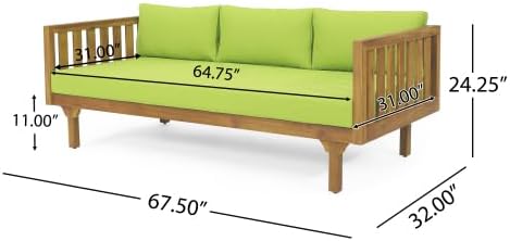 Christopher Knight Home Claremont Patio Sofa and Coffee Table Set, 2 Piece Outdoor Patio Furniture Set with Cushion, Acacia Wood 3 Seater Outdoor Sofa Daybed and Coffee Table Set, Teak+Light Green