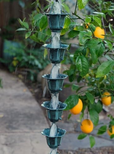 Nutshell Stores Flower Cups Rain Chain - Patina - 11 Feet