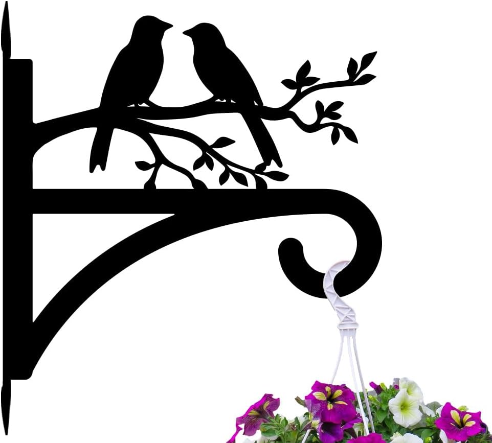 peacoblue Iron Plant Hangers Hooks for Outdoor Indoor Hanging Plants Flower Fern Pots Lantern Bird Feeder,12"x13.6" Weather Resistant Metal Wall Holder for Porch Garden Farmhouse(Branches and Birds)