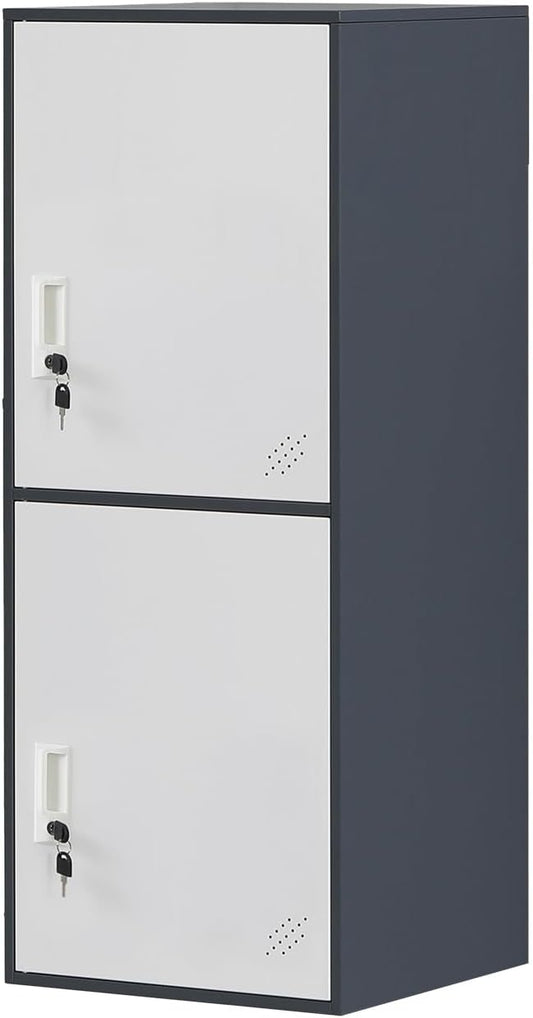 2 Door Metal Storage Locker Cabinet for Office, Home, Gym, School, Steel Cabinet to Storage File, Toys, Shoes and Sports Equipment, Locker Organizer for Gym Office Bedroom (2 Door, Grey)