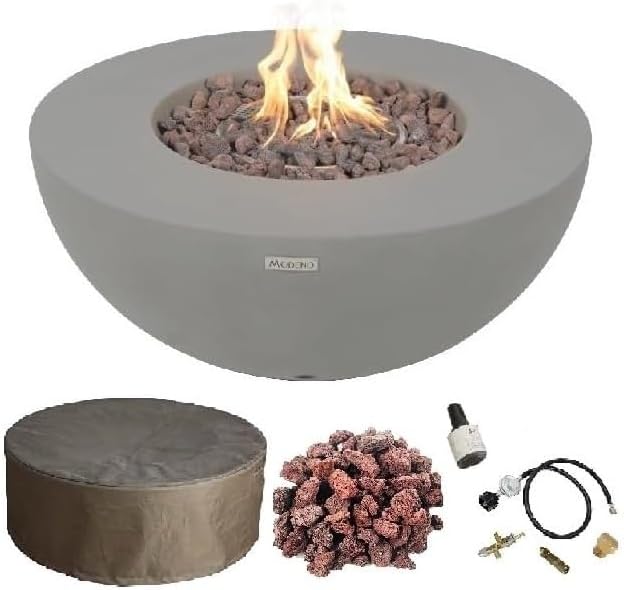 AMS Fireplace | Modeno | Roca | Fire Pit Table | Cover and Lava Rocks Included | (Fuel: Propane Gas - Light Gray)