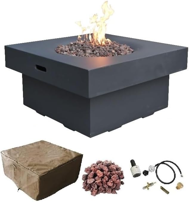 AMS Fireplace | Modeno | Branford | Firepit Table | Cover and Lava Rocks Included | (Fuel: Liquid Propane - Black)