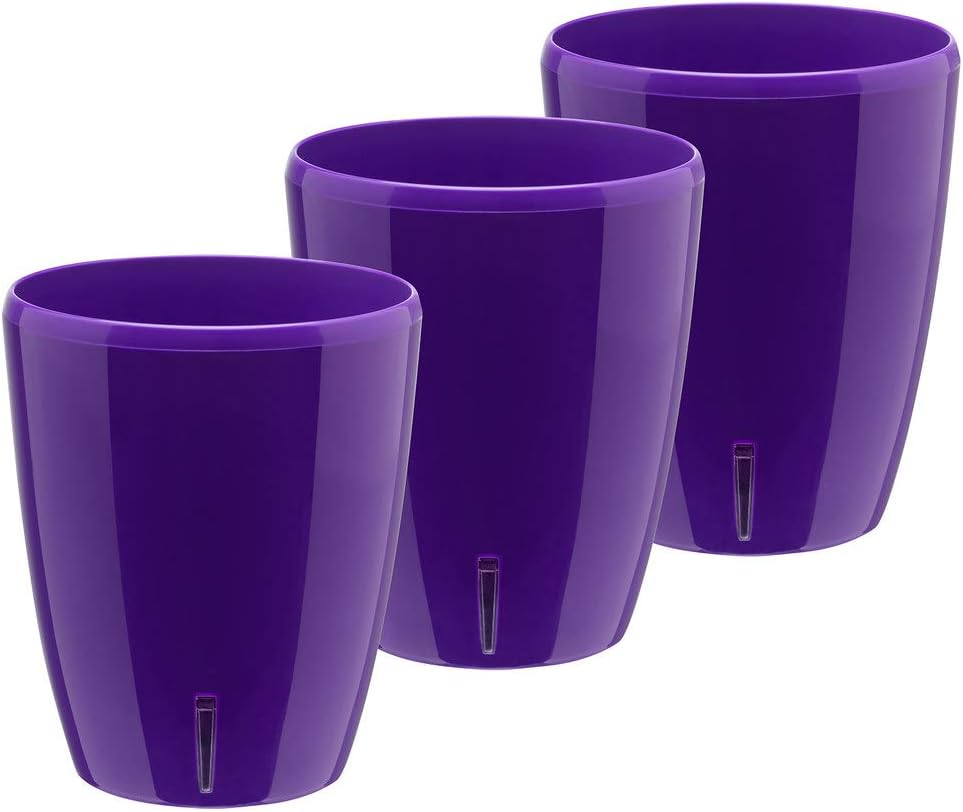 Santino 4.9 Inch ORCHIDEA Self Watering Pots for Orchids in Violet (Set of 3) - Decorative Wicking Planter with w/Great Aerification, Drainage and Water Level Indicator