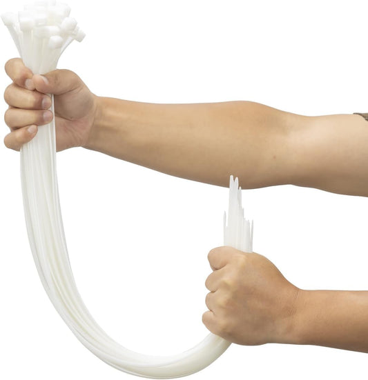 XINGO 24 Inch White Large Zip Ties Heavy Duty 500 Pack, 200 LBS Ultra Strong Plastic Wire Ties, Large Cable Ties Extra Long Tie Wraps, Indoor and Outdoor UV Resistant