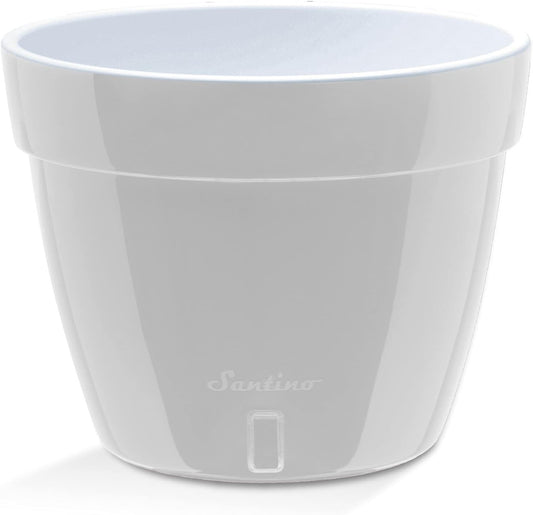 Santino ASTI 7.1 Inch Self Watering Planter Grey/White for Indoor Plants - Premium Quality Modern Plastic Planter Pot w/Water Level Indicator for All House Herbs, Plants, African Violets and Dahlias