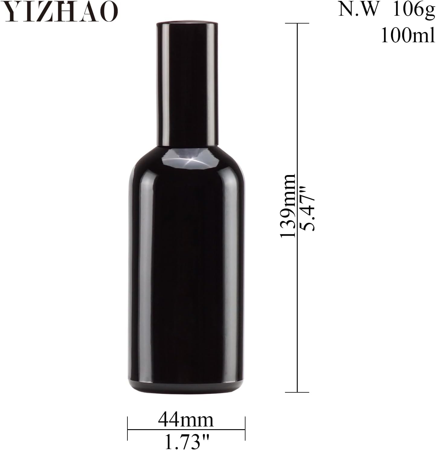 YIZHAO Black Glass Spray Bottles 4oz, with Small Fine Mist Spray, Metal Cap, Refillable for Essential Oil,Travel,Cleaning,Perfume,Aromatherapy,Makeup – 4 Pcs