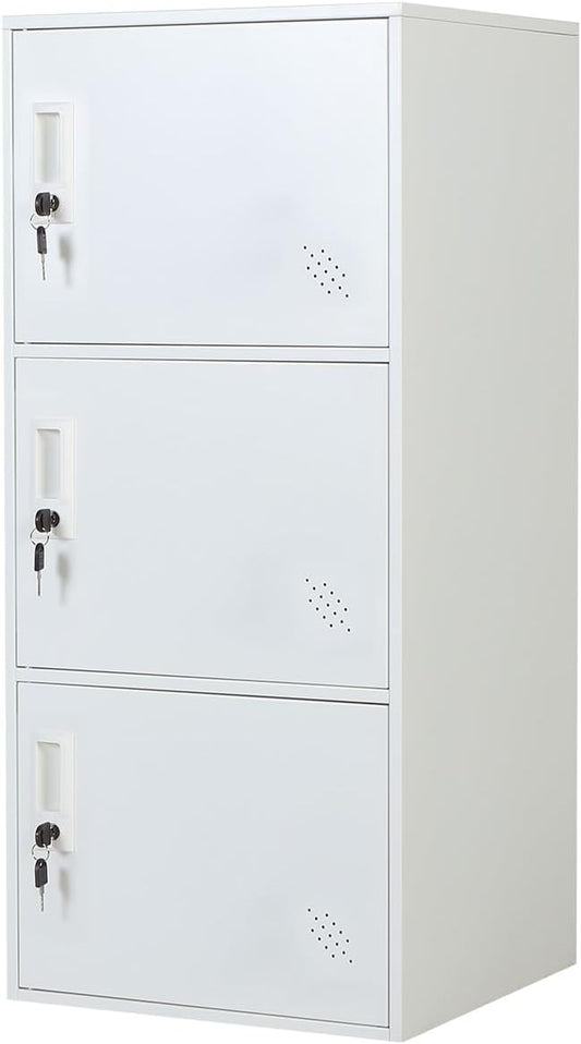 9 Door Metal Storage Locker Cabinet for Office, Home, Gym, School, Steel Cabinet to Storage File, Toys, Shoes and Sports Equipment, Locker Organizer for Gym Office Bedroom (3 Door, White)