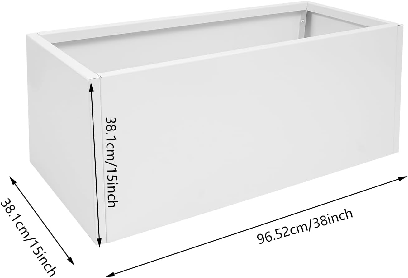 Steel Planter Box, 38" x 15" x 15" Rectangular Long Planter Metal Trough Box for Indoor Outdoor Tall Plants, Flowers or Shrubs (White)