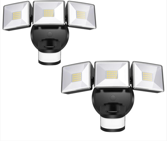 OREiN 2 Pack Motion Sensor Outdoor Lights, 4500LM/30W 180°/50FT Motion Sensor, Dusk to Dawn Flood Lights Outdoor IP65 Waterproof 3 Modes LED Security Light for Garage, Yard, Black (Hardwired)