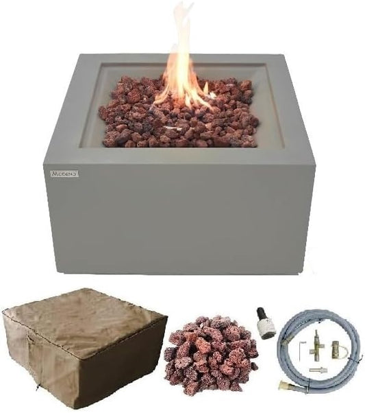 AMS Fireplace | Modeno | Ridgefield | Firepit Table | Cover and Lava Rocks Included | (Fuel; Natural Gas - Light Gray)
