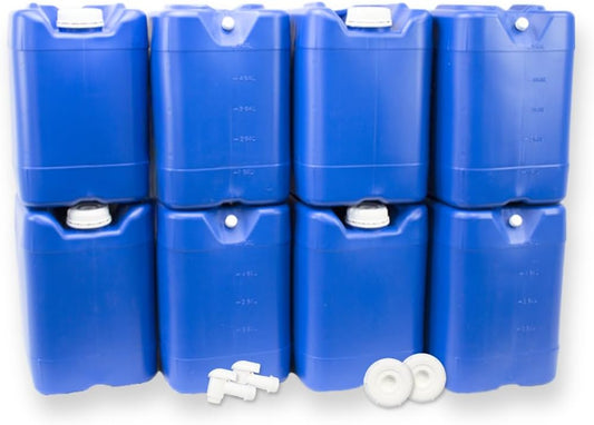 5-Gallon Stackable Water Storage Containers, w/Lids + Spigots, Easy Fill, Survial Supply, Emergency Water Storage for Camping and Disaster Preparedness, RV, Camping, 40 Gallon Set (8 Tanks)