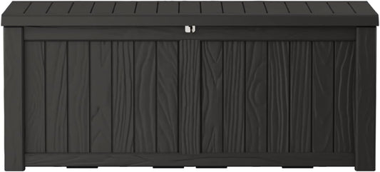 150 Gallon Lockable Resin Deck Box, Waterproof & UV-Resistant Outdoor Storage Box for Outdoor Cushion Storage, Garden Tools & Pool Accessories Storage, Black