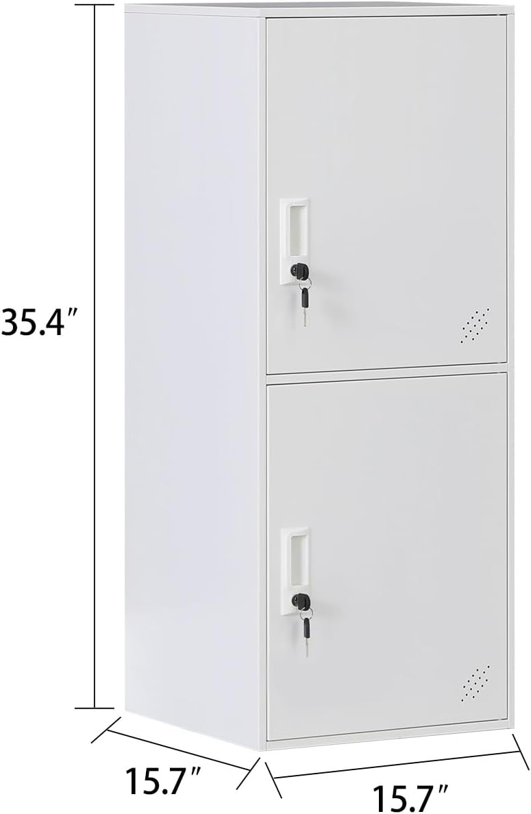 2 Door Metal Vertical Storage Locker for School, Office, Home,Gym,Stackable Steel Storage Cabinet with Lock,Anti-Falling Device. (2 Door, White)