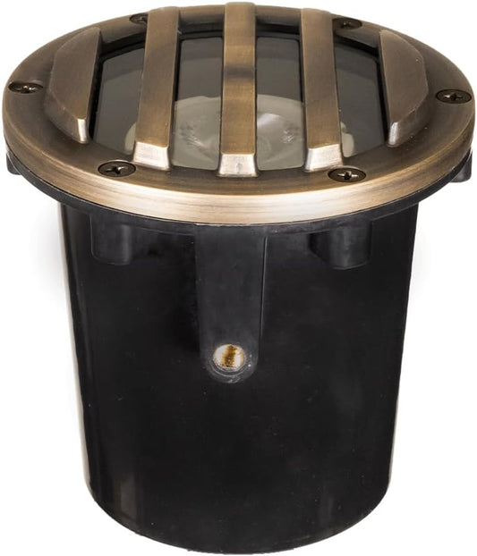 VOLT 12V 3-in-1 Waterproof IP68 Outdoor in-Grade Light with Brass Grated Top (Bronze) for Path, Garden, Deck, Yard or Pond Low Voltage Landscape Lighting
