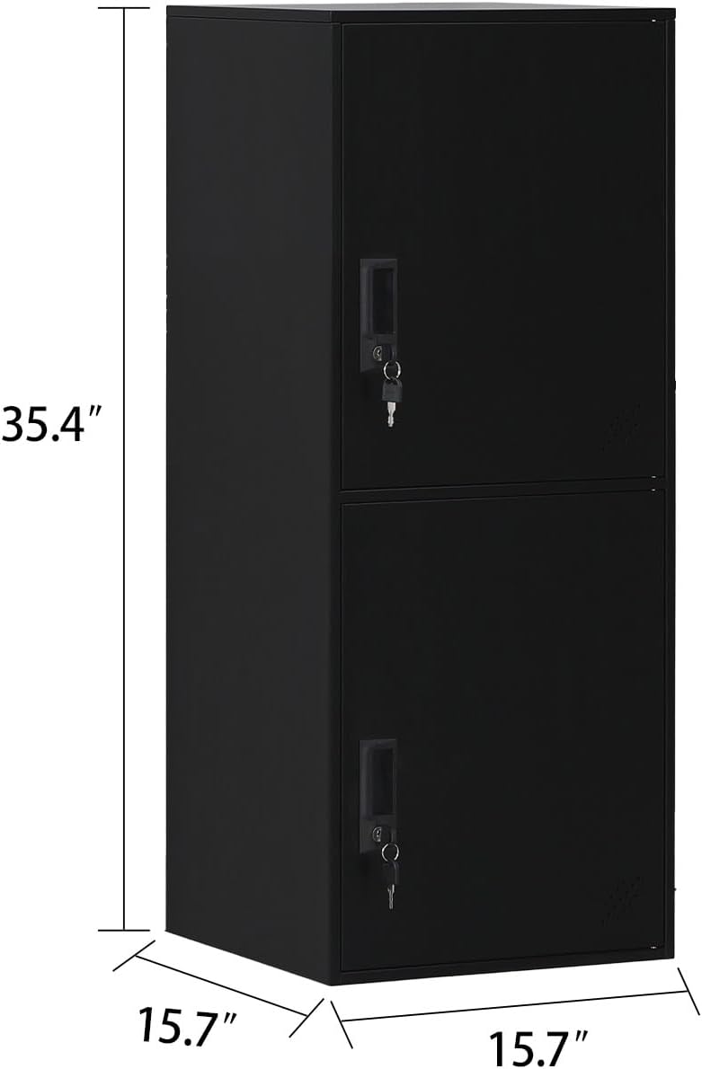 2 Door Metal Vertical Storage Locker for School, Office, Home,Gym,Stackable Steel Storage Cabinet with Lock,Anti-Falling Device. (2 Door, Black)