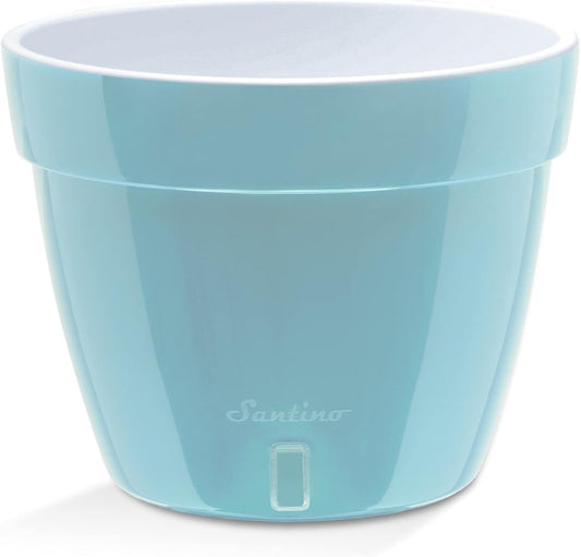 Santino ASTI 10.6 Inch Self Watering Planter Menthol/White for Indoor Plants - Premium Quality Modern Plastic Pot w/Water Level Indicator for All House Herbs, Plants, African Violets and Dahlias