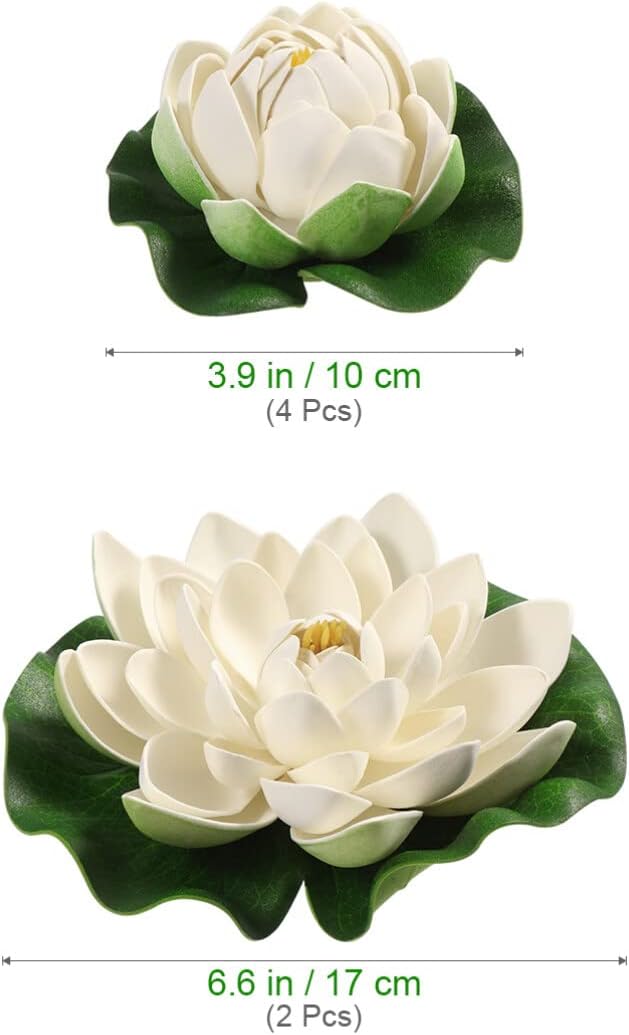 Ciieeo 6PCS Artificial Floating Lotus Flowers Realistic White Lotus & Water Lily Pads for Pool Patio Garden Aquarium Decor