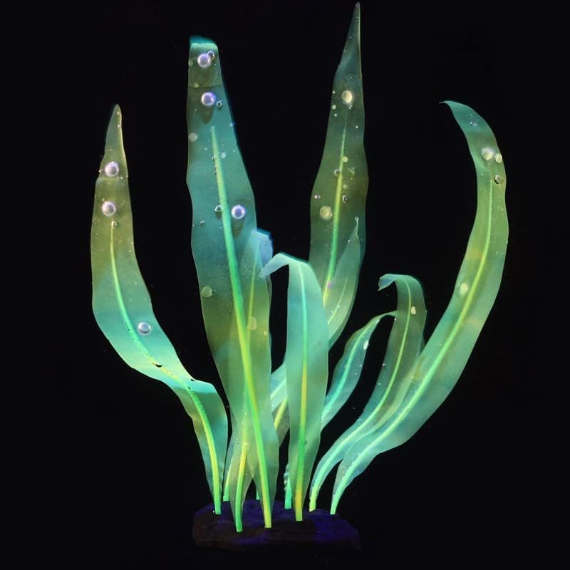 1Pcs Aquarium Decoration Green Plants Simulation Artificial Water Grass Fish Tank Decor Silicone Glowing Kelp Tall Aquarium Plant Ornament Accessories,Green,16.9in