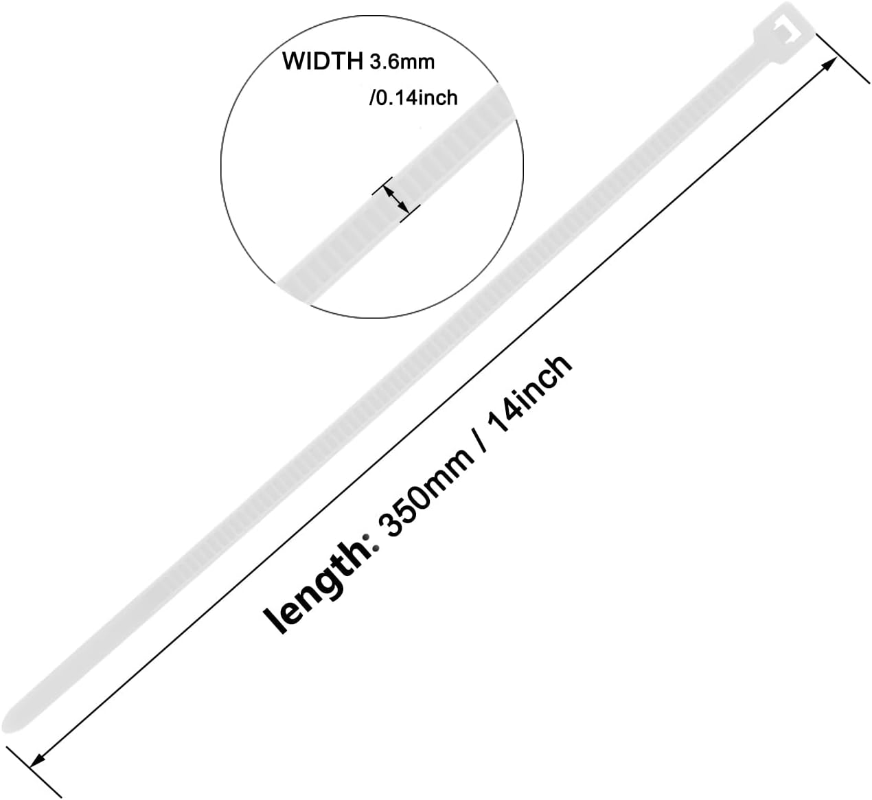 14 Inch Zip Ties White 1000 PCS, 40 Lbs- Heavy Duty Tensile Strength, Nylon PA66 UV Resistant Cable Ties for Indoor and Outdoor Use - Ideal for object bundling and fastening