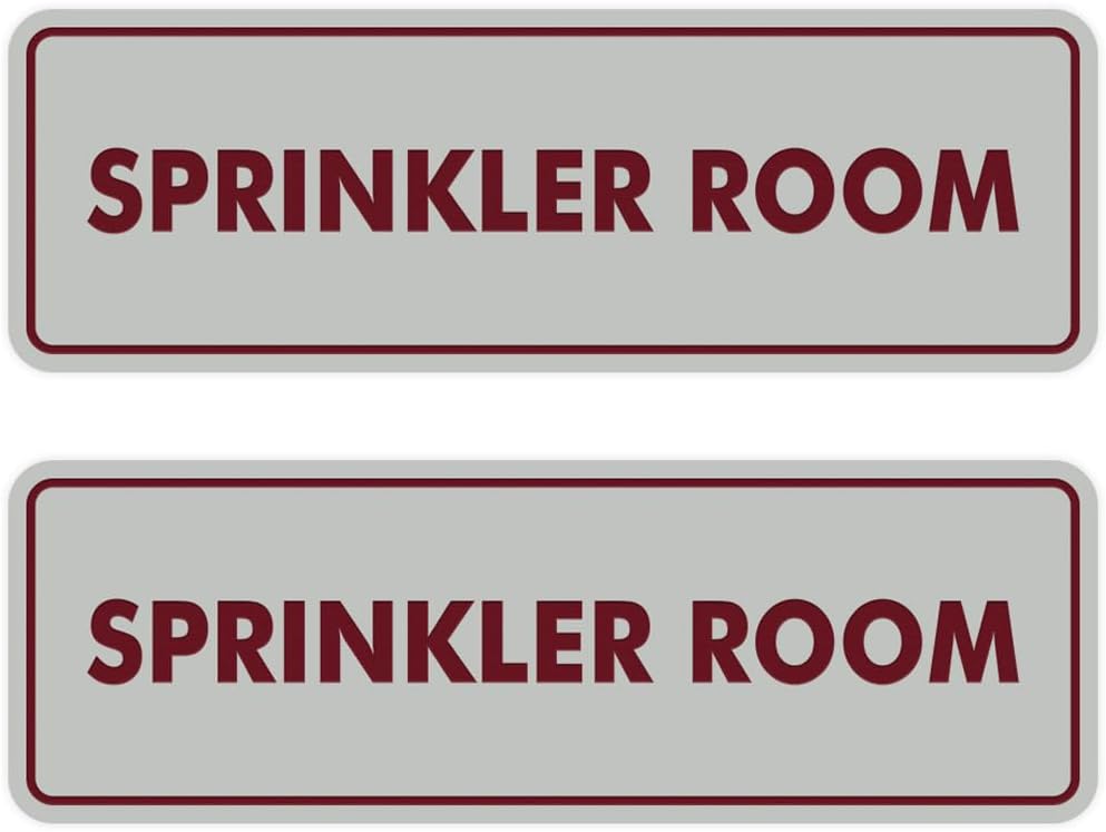 Signs ByLITA Standard Sprinkler Room Sign (Light Grey/Burgundy) - Small 2 Pack
