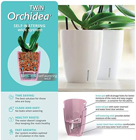 Santino 4.9 Inch ORCHIDEA Self Watering Pots for Orchids in White (Set of 3) - Decorative Wicking Planter with w/Great Aerification, Drainage and Water Level Indicator
