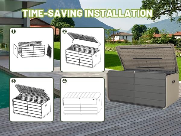 KUIKUI Deck Boxes Outdoor Waterproof, Large Outdoor Deck Box with Wheels Waterproof, 260 Gallon XXL Storage Box Lockable, Grey