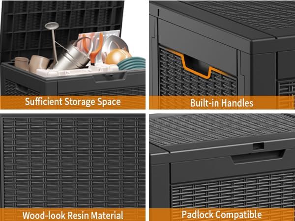 30 Gallon Resin Deck Box, Lockable Patio Outdoor Storage Box for Furniture, Garden Tools and Tools Storage, Waterproof Outside Storage Boxes - Black