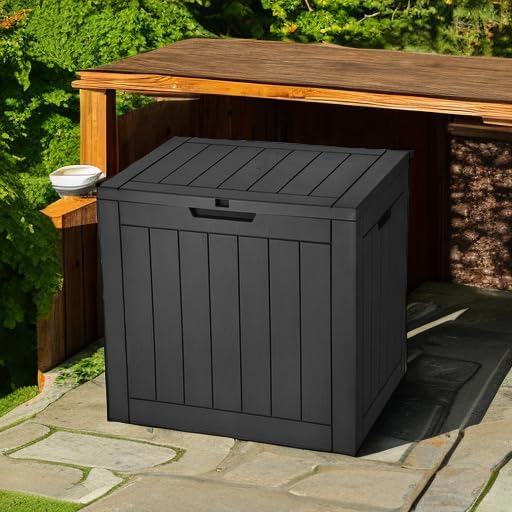 YITAHOME 30 Gallon Deck Box Outdoor Storage Box, Waterproof Resin Package Delivery and Storage Box with Lockable Lid for Patio Furniture Cushions, Pool Accessories, Garden Tools, Black